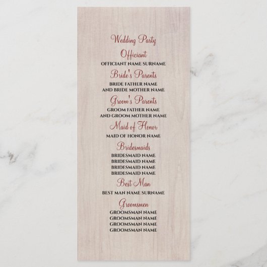 ブルゴーニュ赤バラとヒマワリ結婚式 プログラム (裏面)