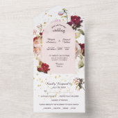 ブルゴーニュ赤ピンクローズフローラ写真 オールインワン招待状 (内側)