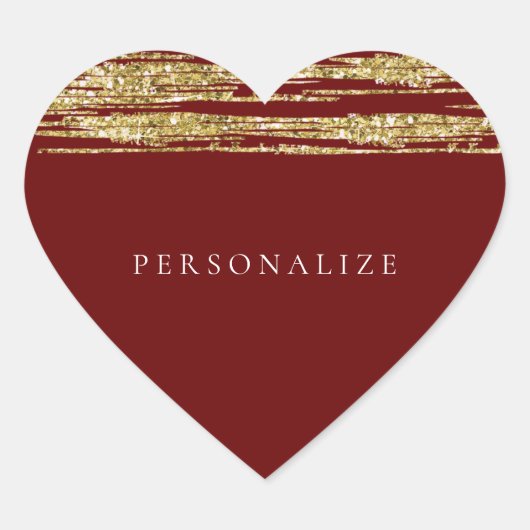 ブルゴーニュ赤フェイクグリッターストライプ ハートシール (正面)