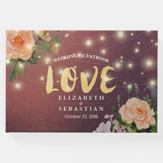 ブルゴーニュ赤フローラストリングライト結婚ズゲストブック ゲストブック (正面)