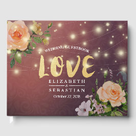 ブルゴーニュ赤フローラストリングライト結婚ズゲストブック ゲストブック