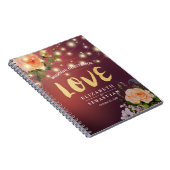 ブルゴーニュ赤フローラストリングライト結婚ズゲストブック ノートブック (右側)