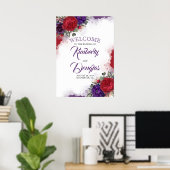ブルゴーニュ赤フローラナス結婚のウェルカムサイン ポスター (ホームオフィス)