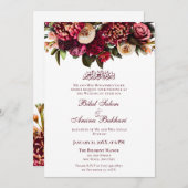 ブルゴーニュ赤フローラブーケ結婚イスラーム 招待状 (正面/裏面)