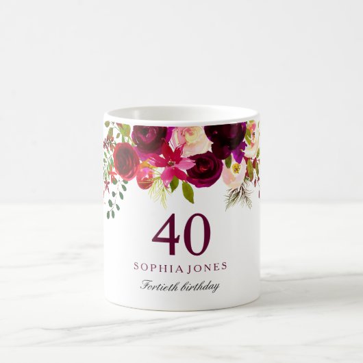 ブルゴーニュ赤フローラボホ40歳の誕生日プレゼント コーヒーマグカップ (中央)