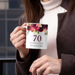 ブルゴーニュ赤フローラボホ70誕生日ギフト コーヒーマグカップ