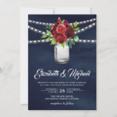 ブルゴーニュ赤フローラメイスンジャー海軍ブルー結婚ズ 招待状 (正面)