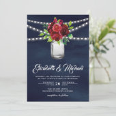 ブルゴーニュ赤フローラメイスンジャー海軍ブルー結婚ズ 招待状 (スタンド正面)