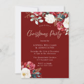ブルゴーニュ赤フローラ作品または家族のクリスマスパーティー 招待状 (正面)