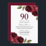 ブルゴーニュ赤フローラ女性90th誕生日パーティー 招待状<br><div class="desc">Burgundy Red Roses女性90thネチティース誕生日パーティー招待状ニッチとネストストアのマッチングコレクションを参照</div>