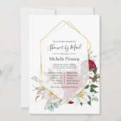 ブルゴーニュ赤フローラ幾何学的シャワーbyメール 招待状 (正面)