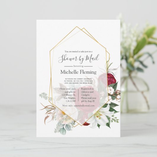 ブルゴーニュ赤フローラ幾何学的シャワーbyメール 招待状 (スタンド正面)