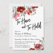 ブルゴーニュ赤フローラ持って保持する 招待状 (正面)