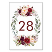 ブルゴーニュ赤フローラ結婚のテーブル番号カード テーブルナンバー (裏面)