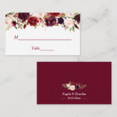 ブルゴーニュ赤フローラ結婚のプレイスエスコートカード プレイスカード (正面/裏面)