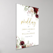 ブルゴーニュ赤フローラ結婚の大きな歓迎サイン 箔ポスター (レイダウン)