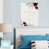 ブルゴーニュ赤フローラ結婚の大きな歓迎サイン 箔ポスター (インサイチュ (寝室))