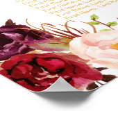 ブルゴーニュ赤フローラ結婚金ゴールドの座席表 ポスター (角)