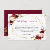 ブルゴーニュ赤フローラ金ゴールド幾何結婚詳細 エンクロージャーカード (正面/裏面)