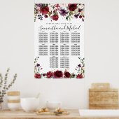ブルゴーニュ赤フローラ10台結婚の座席表 ポスター (キッチン)