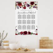 ブルゴーニュ赤フローラ12台結婚の座席表 ポスター (キッチン)