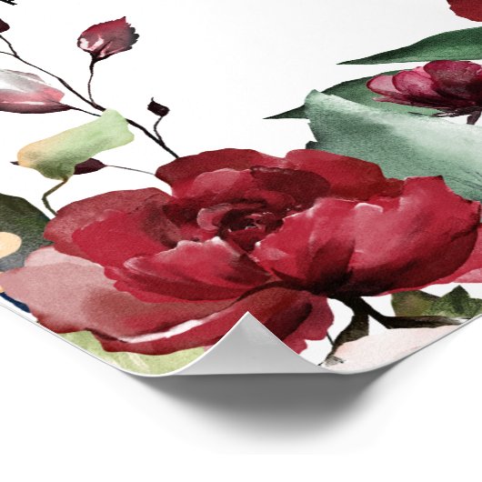 ブルゴーニュ赤フローラ13台結婚の座席表 ポスター (角)