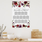 ブルゴーニュ赤フローラ13台結婚の座席表 ポスター (キッチン)