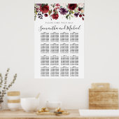 ブルゴーニュ赤フローラ16台結婚の座席表 ポスター (キッチン)