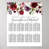ブルゴーニュ赤フローラ8結婚テーブルの座席表 ポスター (正面)
