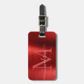 ブルゴーニュ赤ブラシ仕上げスチール金属スクリプトモノグラム ラゲッジタグ (正面縦)