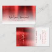ブルゴーニュ赤ブラシ仕上げ金属モノグラムスタイリッシュスクリプト 名刺 (正面/裏面)