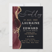 ブルゴーニュ赤ブラック結婚式招待状カーシンプルド 招待状 (正面)