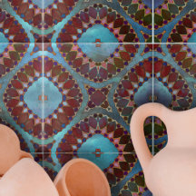 ブルゴーニュ赤ブルー対称ジオメトリ花びら