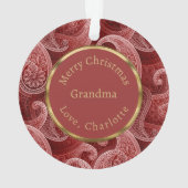 ブルゴーニュ赤ペイズリーカスタム写真と文字 オーナメント (裏面)