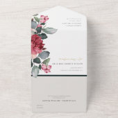 ブルゴーニュ赤マルサラグリーンウォーター色フローラ牡丹 オールインワン招待状 (外側)