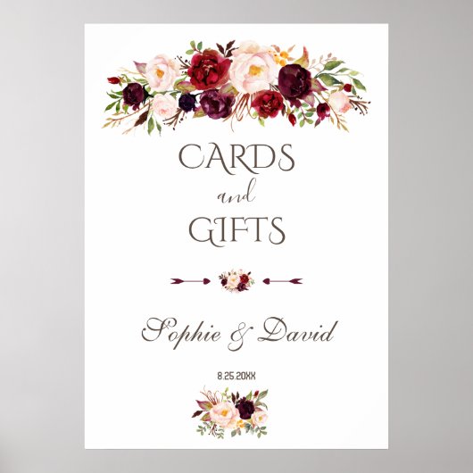 ブルゴーニュ赤マルサラフローラカード&ギフト結婚ズ ポスター (正面)
