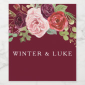 ブルゴーニュ赤モダンフローラ結婚ワインラベル ワインラベル (シングルラベル)