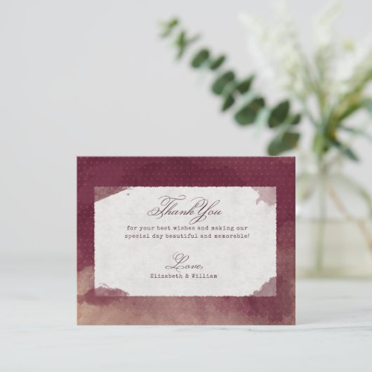 ブルゴーニュ赤ワイン水カラー素朴秋の結婚式 エンクロージャーカード (スタンド正面)