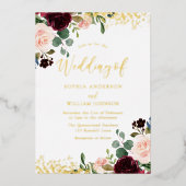 ブルゴーニュ赤ワイン結婚の黄金の輝き 箔招待状 (正面)