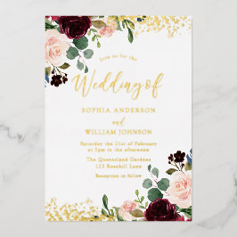 ブルゴーニュ赤ワイン結婚の黄金の輝き 箔招待状