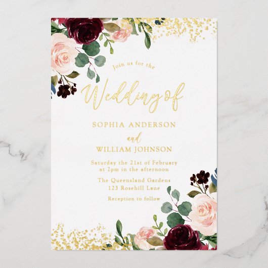 ブルゴーニュ赤ワイン結婚の黄金の輝き 箔招待状 (正面)