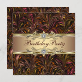 ブルゴーニュ赤ワイン金ゴールド誕生日パーティーの招待 招待状 (正面/裏面)