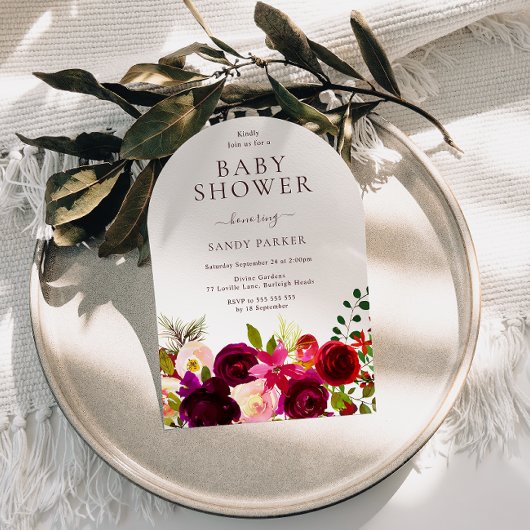 ブルゴーニュ赤ワインBohoフローラ赤ちゃんシャワー 招待状