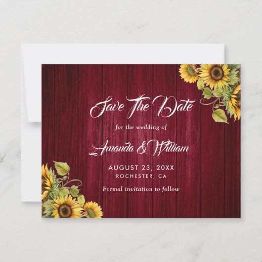 ブルゴーニュ赤木ひまわり結婚の写真 セーブザデート (裏面)