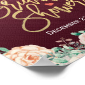 ブルゴーニュ赤水カラーフローラブライダルシャワー標識 ポスター (角)