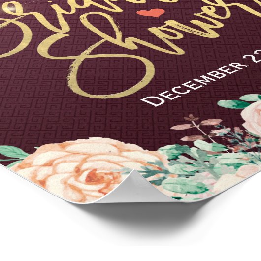 ブルゴーニュ赤水カラーフローラブライダルシャワー標識 ポスター (角)