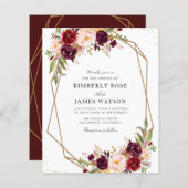 ブルゴーニュ赤水カラーフローラ結婚式招待状 (正面/裏面)