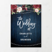 ブルゴーニュ赤海軍ストリングライトトリフォールド結婚ズ 三つ折り案内状 (カバー)