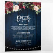 ブルゴーニュ赤海軍ストリングライトトリフォールド結婚ズ 三つ折り案内状 (内部最初)