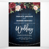 ブルゴーニュ赤海軍ストリングライトトリフォールド結婚ズ 三つ折り案内状 (内部中)